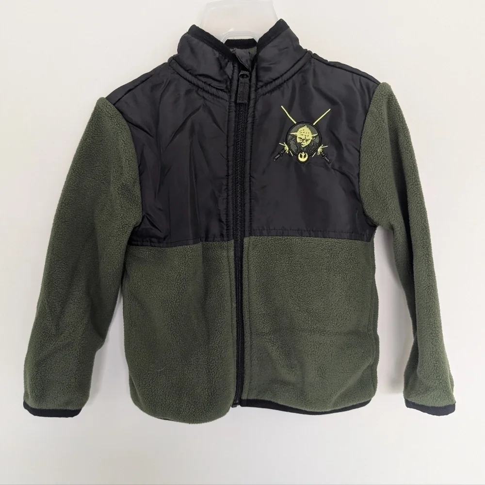 Disney Yoda Star Wars Jacket Sz 3T Lightweight Green/ Black Unisex Fleece Zip up